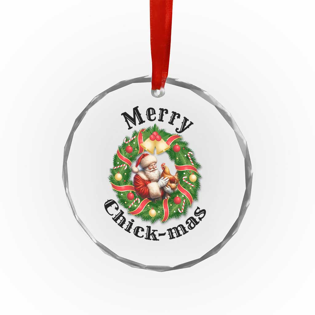 Funny Xmas Chicken Lovers Crystal Glass Ornament Merry Chickmas Santa Gift TS12 Transparent Glass 3'' Circle Print Your Wear