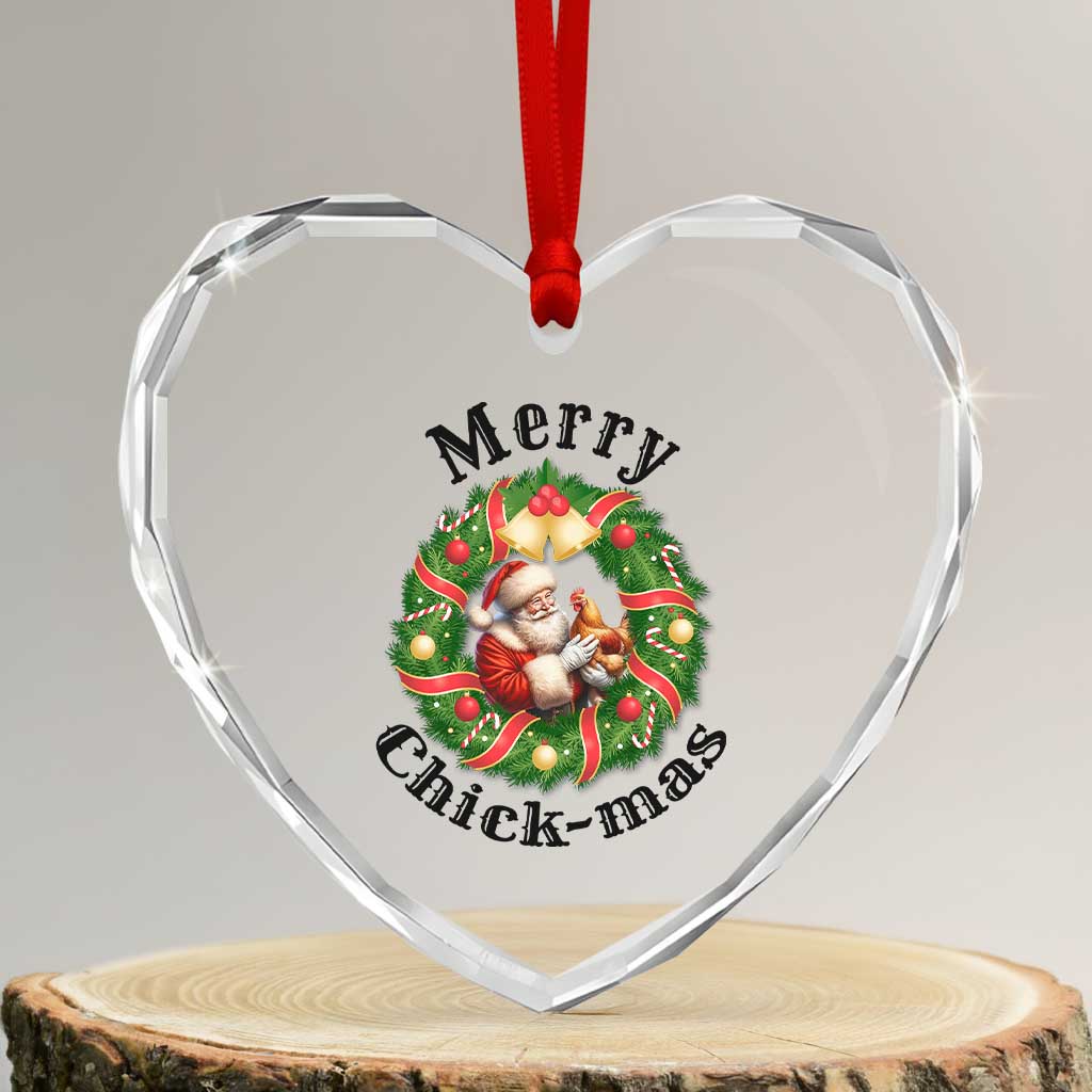 Funny Xmas Chicken Lovers Heart Crystal Glass Ornament Merry Chickmas Santa Gift TS12 Transparent Glass 3'' Heart Print Your Wear