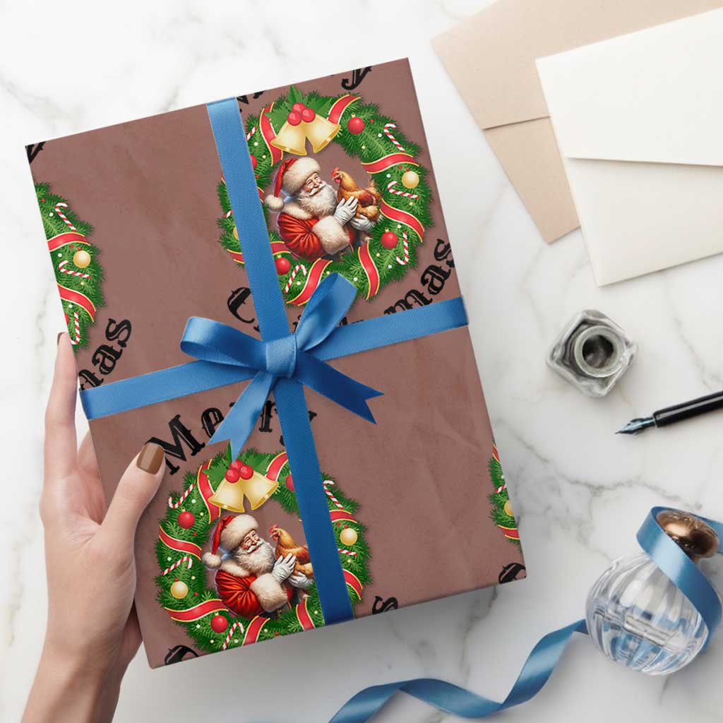 Funny Xmas Chicken Lovers Wrapping Paper Roll Merry Chickmas Santa Gift TS12 Mocha Print Your Wear