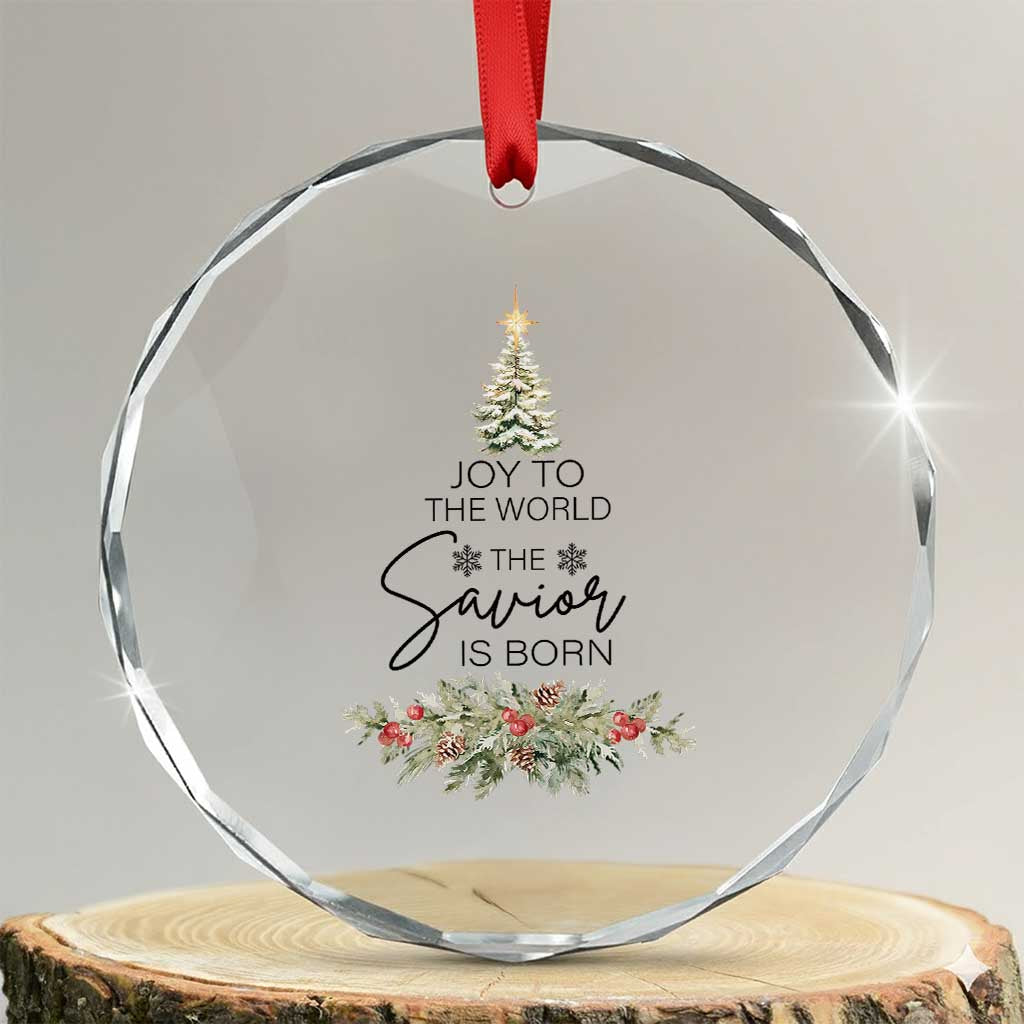 Funny Xmas Christian Faith Crystal Glass Ornament Joy To The World The Savior Is Born Xmas Tree TS11 Transparent Glass 3'' Circle Print Your Wear