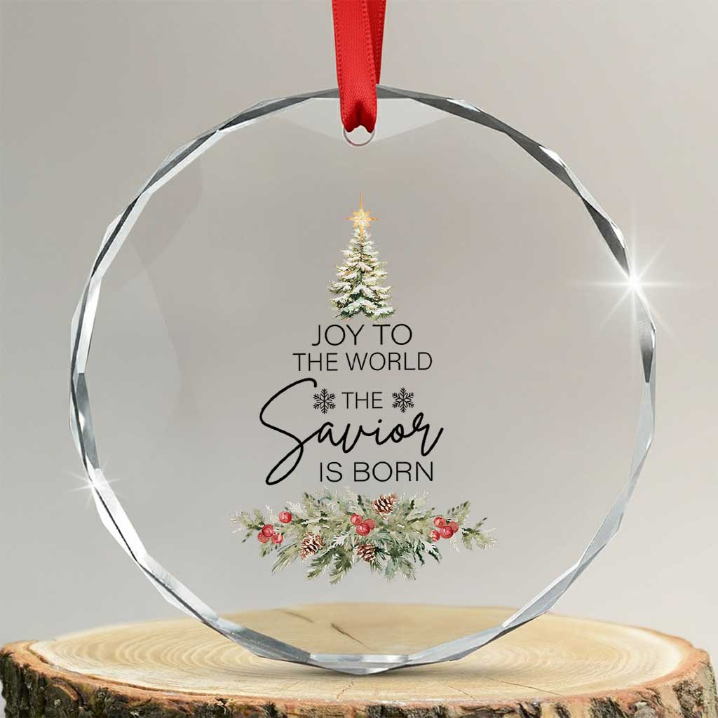 Funny Xmas Christian Faith Crystal Glass Ornament Joy To The World The Savior Is Born Xmas Tree TS11 Transparent Glass 3'' Circle Print Your Wear