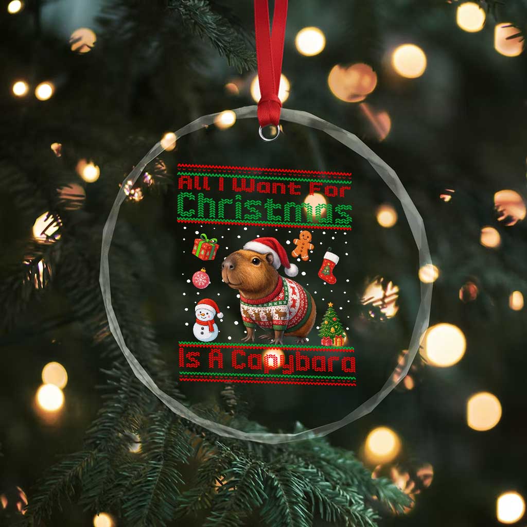 Funny Xmas Crystal Glass Ornament All I Want For Christmas Is A Capybara TS12 Print Your Wear