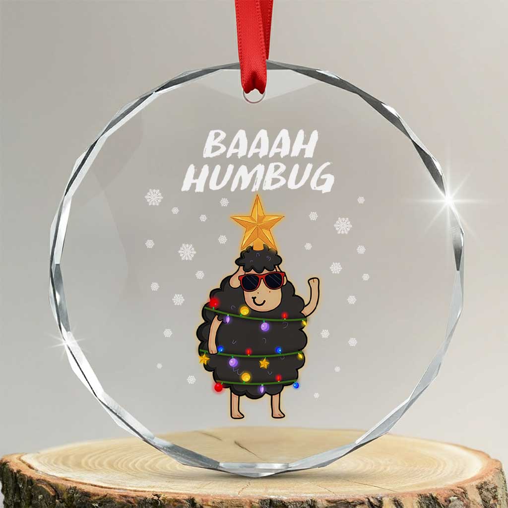 Funny Xmas Crystal Glass Ornament Baaah Humbug Black Sheep Christmas Tree TS09 Transparent Glass 3'' Circle Print Your Wear