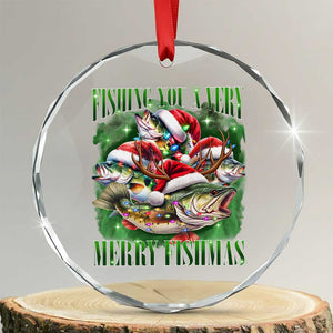 Funny Xmas Crystal Glass Ornament Fishing You A Very Merry Fishmas Santa Hat TS11 Transparent Glass 3'' Circle Print Your Wear