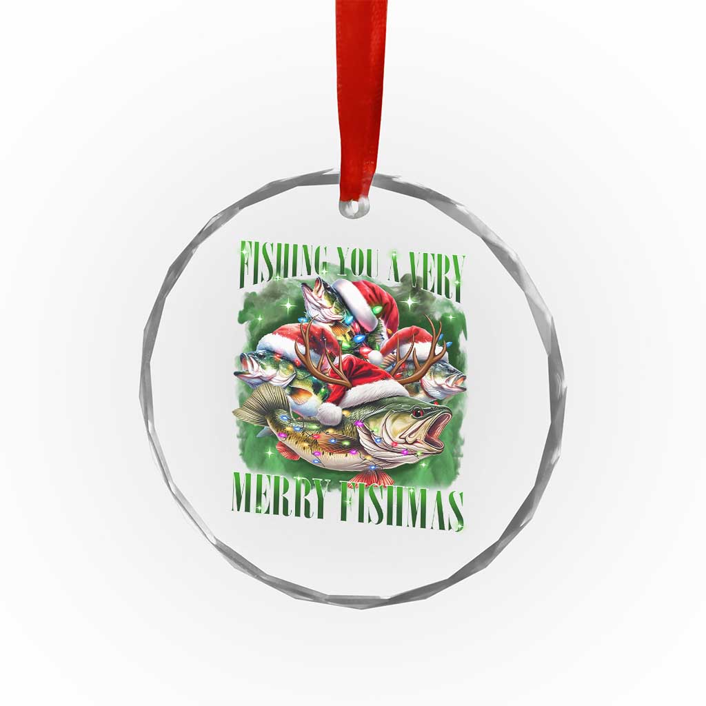 Funny Xmas Crystal Glass Ornament Fishing You A Very Merry Fishmas Santa Hat TS11 Print Your Wear