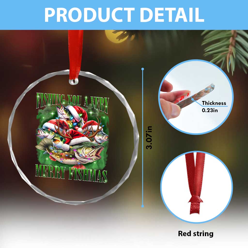 Funny Xmas Crystal Glass Ornament Fishing You A Very Merry Fishmas Santa Hat TS11 Print Your Wear