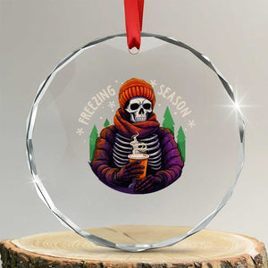 Funny Xmas Crystal Glass Ornament Freezing Season Skeleton Chillin' Hot Cocoa TS09 Transparent Glass 3'' Circle Print Your Wear