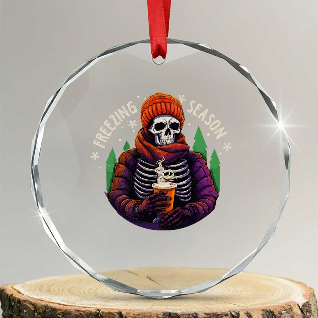 Funny Xmas Crystal Glass Ornament Freezing Season Skeleton Chillin' Hot Cocoa TS09 Transparent Glass 3'' Circle Print Your Wear