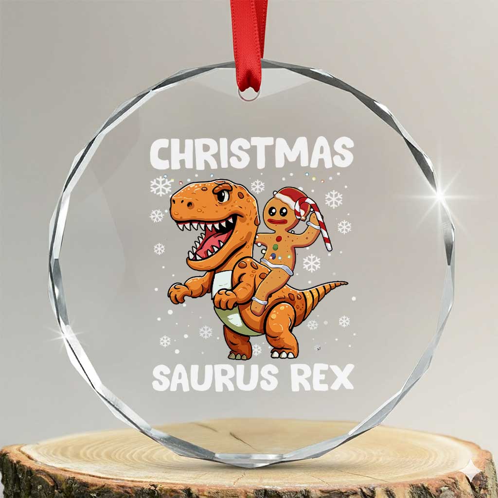 Funny Xmas Crystal Glass Ornament Gingerbread Riding Dinosaur Christmas Saurus Rex TS09 Transparent Glass 3'' Circle Print Your Wear