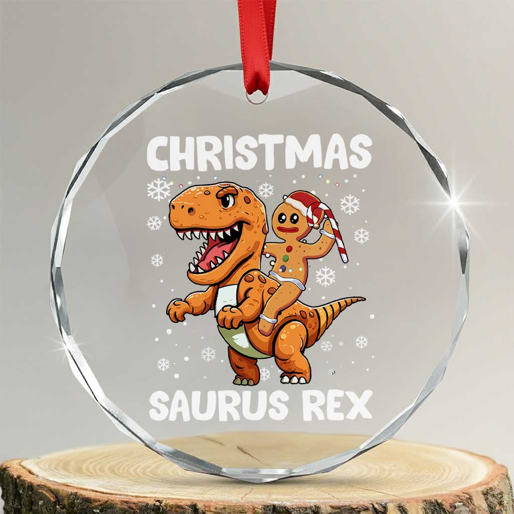 Funny Xmas Crystal Glass Ornament Gingerbread Riding Dinosaur Christmas Saurus Rex TS09 Transparent Glass 3'' Circle Print Your Wear