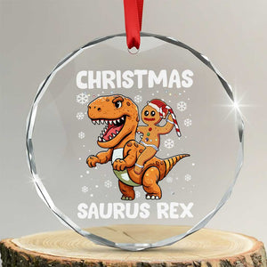 Funny Xmas Crystal Glass Ornament Gingerbread Riding Dinosaur Christmas Saurus Rex TS09 Transparent Glass 3'' Circle Print Your Wear