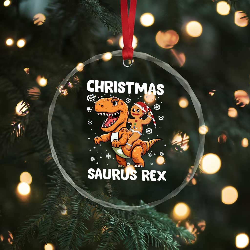 Funny Xmas Crystal Glass Ornament Gingerbread Riding Dinosaur Christmas Saurus Rex TS09 Print Your Wear