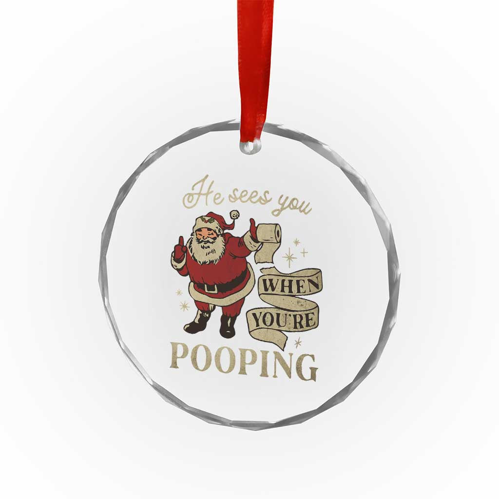 Funny Xmas Crystal Glass Ornament He Sees You When You Are Pooping TS09 Print Your Wear