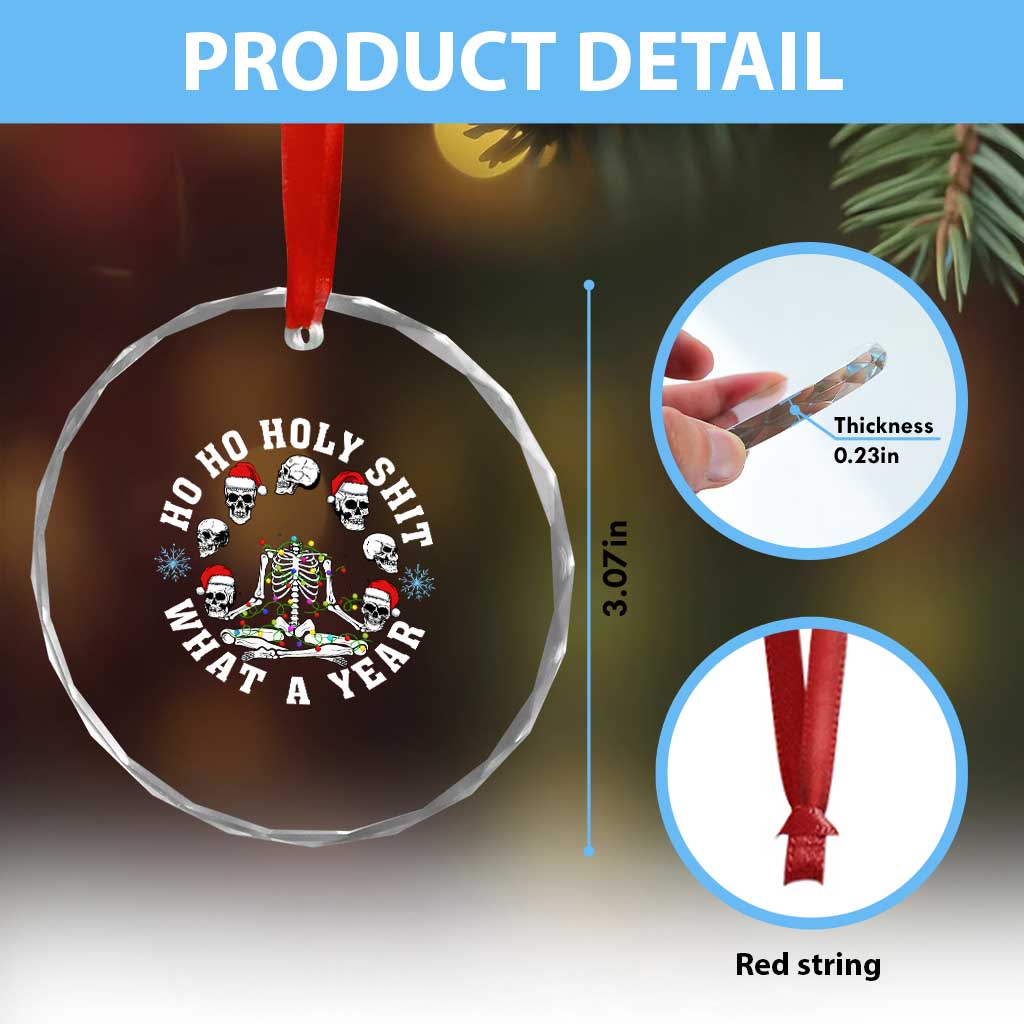 Funny Xmas Crystal Glass Ornament Ho Ho Holy Shit What A Year Skeleton Skull TS09 Print Your Wear