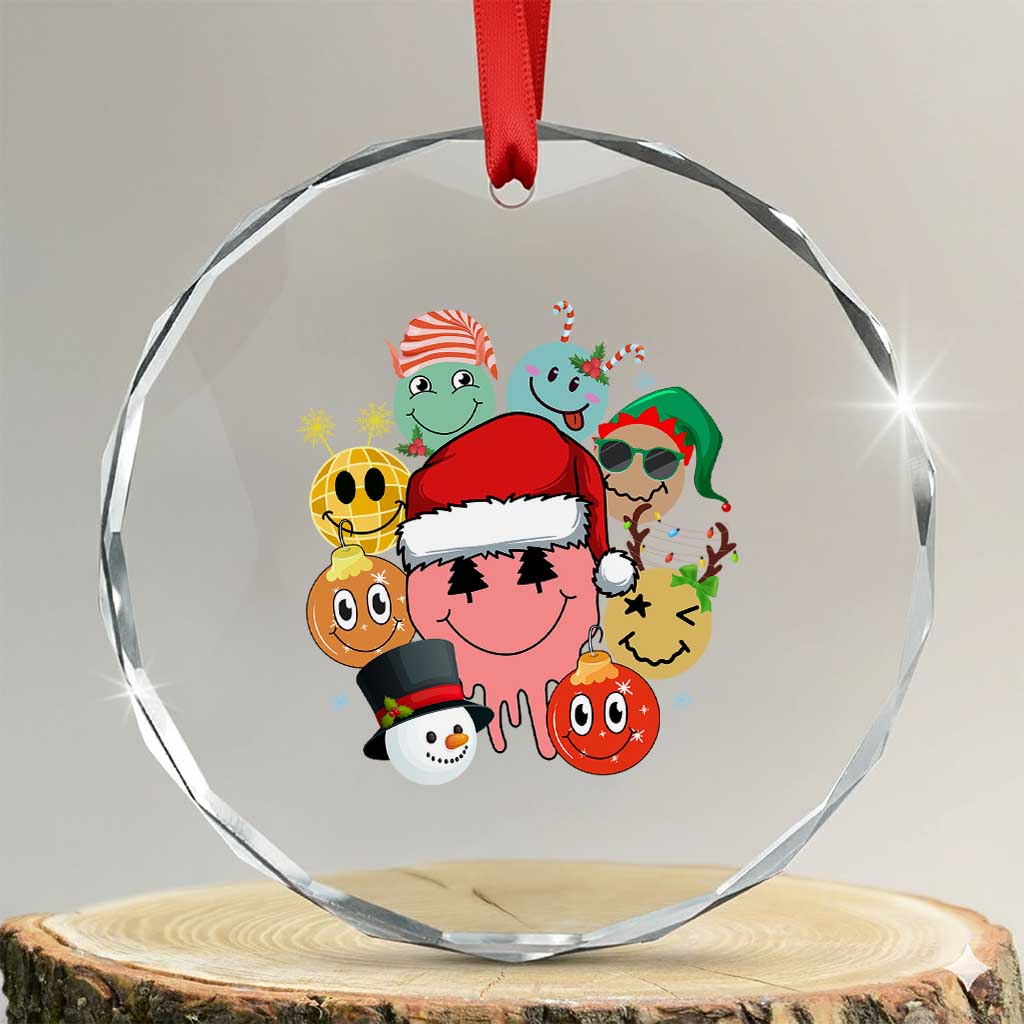 Funny Xmas Crystal Glass Ornament Retro Groovy Xmas Tree Eye Face Reindeer Snowman Efl TS09 Transparent Glass 3'' Circle Print Your Wear