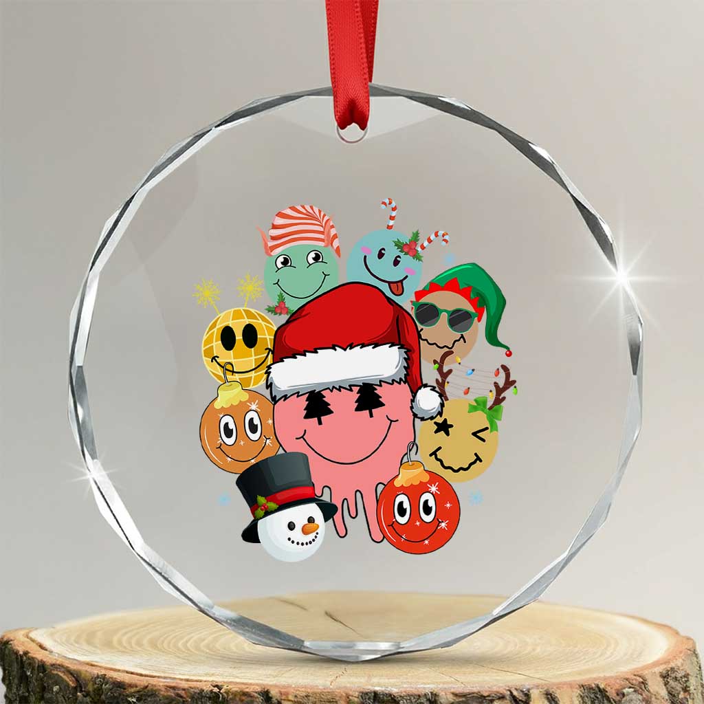 Funny Xmas Crystal Glass Ornament Retro Groovy Xmas Tree Eye Face Reindeer Snowman Efl TS09 Transparent Glass 3'' Circle Print Your Wear