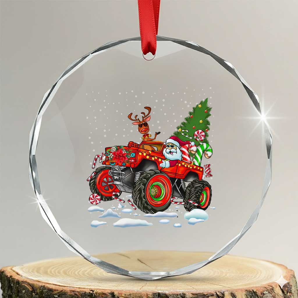 Funny Xmas Crystal Glass Ornament Santa Reindeer Riding Monster Truck TS09 Transparent Glass 3'' Circle Print Your Wear