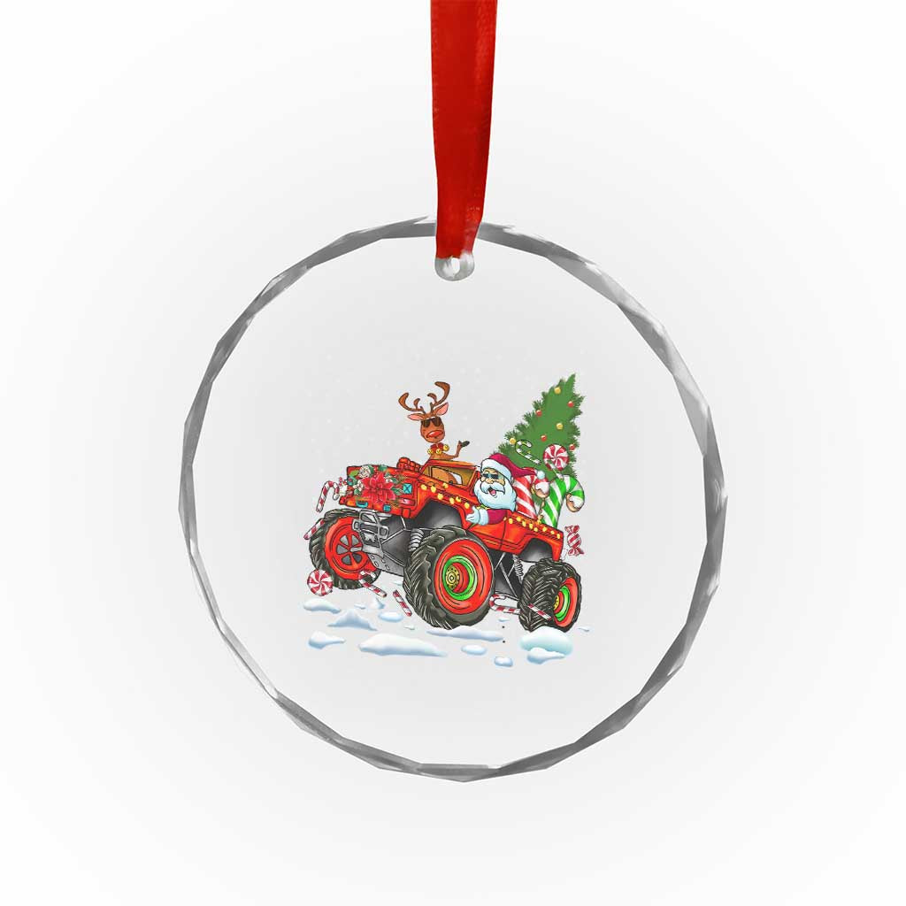 Funny Xmas Crystal Glass Ornament Santa Reindeer Riding Monster Truck TS09 Print Your Wear