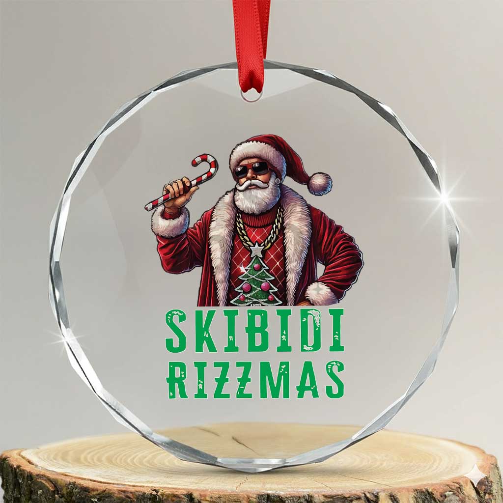 Funny Xmas Crystal Glass Ornament Skibidi Rizzmas Cool Santa Gangsta TS09 Transparent Glass 3'' Circle Print Your Wear