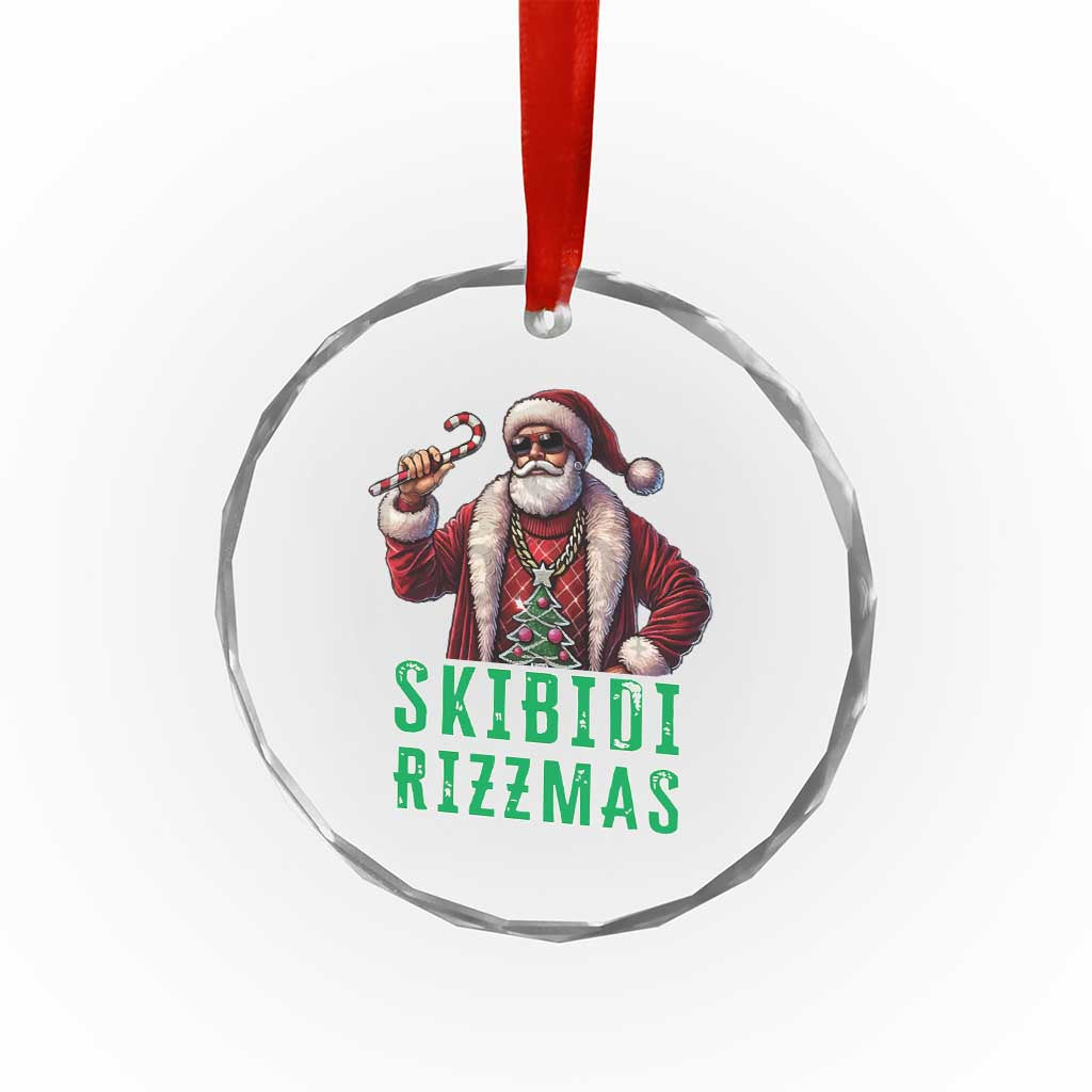 Funny Xmas Crystal Glass Ornament Skibidi Rizzmas Cool Santa Gangsta TS09 Print Your Wear