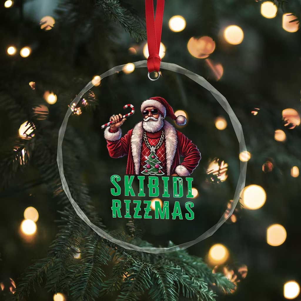 Funny Xmas Crystal Glass Ornament Skibidi Rizzmas Cool Santa Gangsta TS09 Print Your Wear