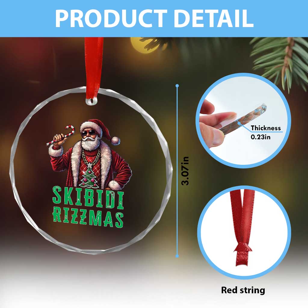 Funny Xmas Crystal Glass Ornament Skibidi Rizzmas Cool Santa Gangsta TS09 Print Your Wear