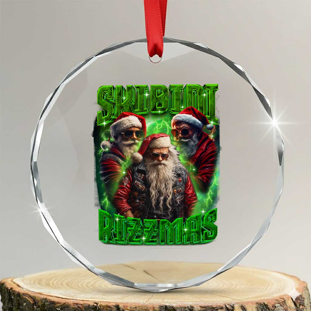 Funny Xmas Crystal Glass Ornament Skibidi Rizzmas Cool Santa Rizz TS09 Transparent Glass 3'' Circle Print Your Wear