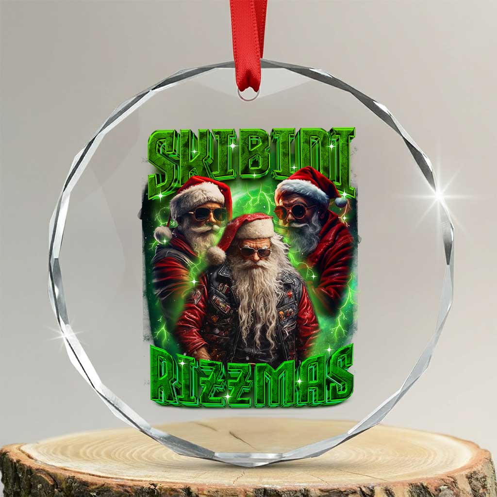Funny Xmas Crystal Glass Ornament Skibidi Rizzmas Cool Santa Rizz TS09 Transparent Glass 3'' Circle Print Your Wear