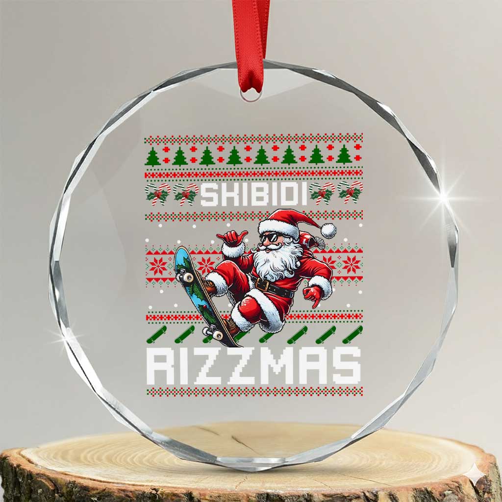 Funny Xmas Crystal Glass Ornament Skibidi Rizzmas Cool Santa Skateboard Rizz TS09 Transparent Glass 3'' Circle Print Your Wear