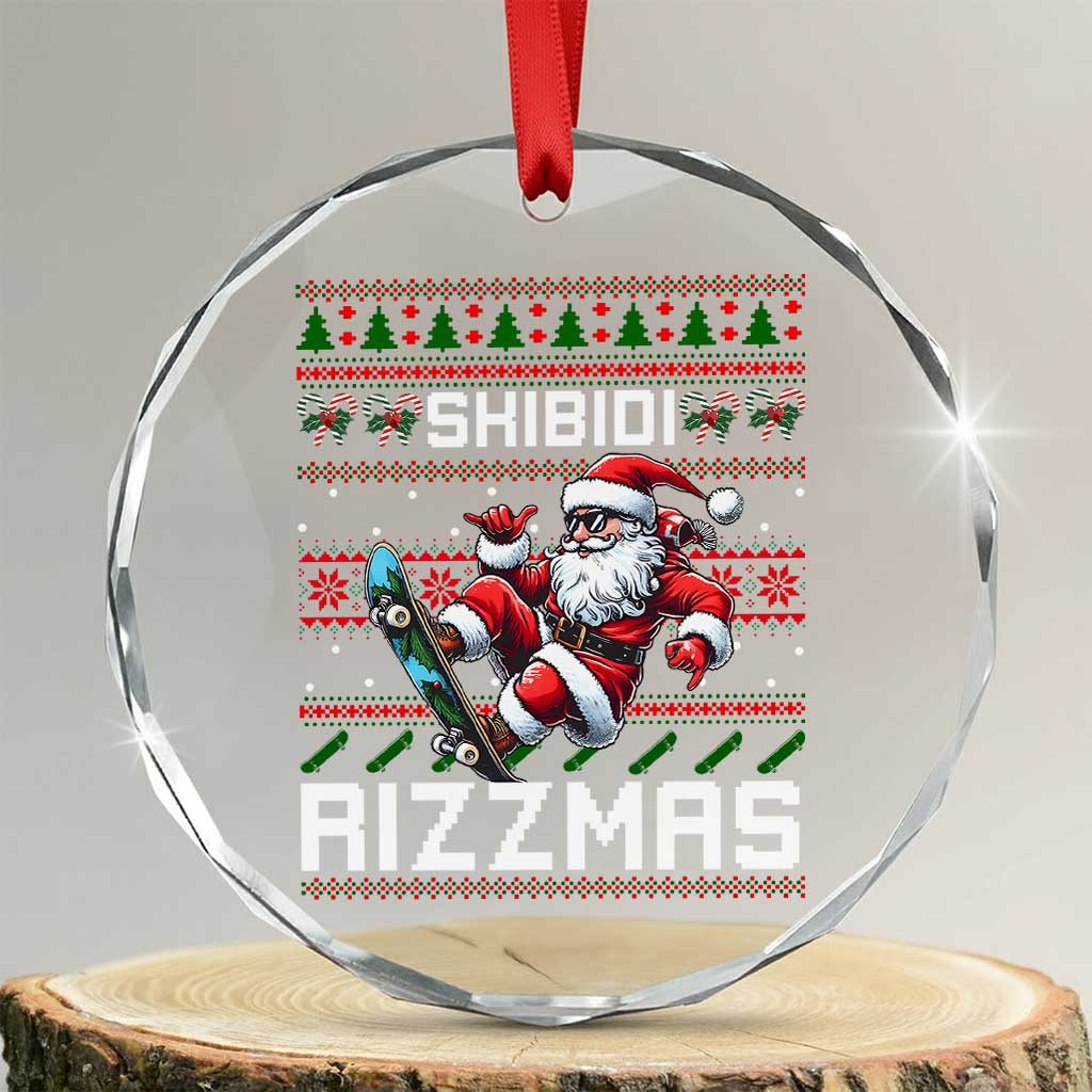 Funny Xmas Crystal Glass Ornament Skibidi Rizzmas Cool Santa Skateboard Rizz TS09 Transparent Glass 3'' Circle Print Your Wear