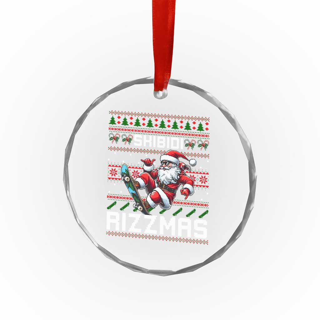 Funny Xmas Crystal Glass Ornament Skibidi Rizzmas Cool Santa Skateboard Rizz TS09 Print Your Wear