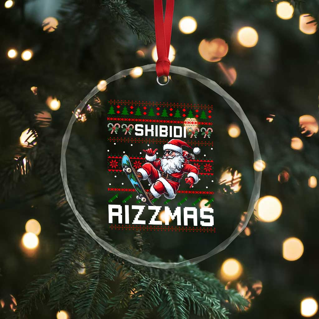 Funny Xmas Crystal Glass Ornament Skibidi Rizzmas Cool Santa Skateboard Rizz TS09 Print Your Wear