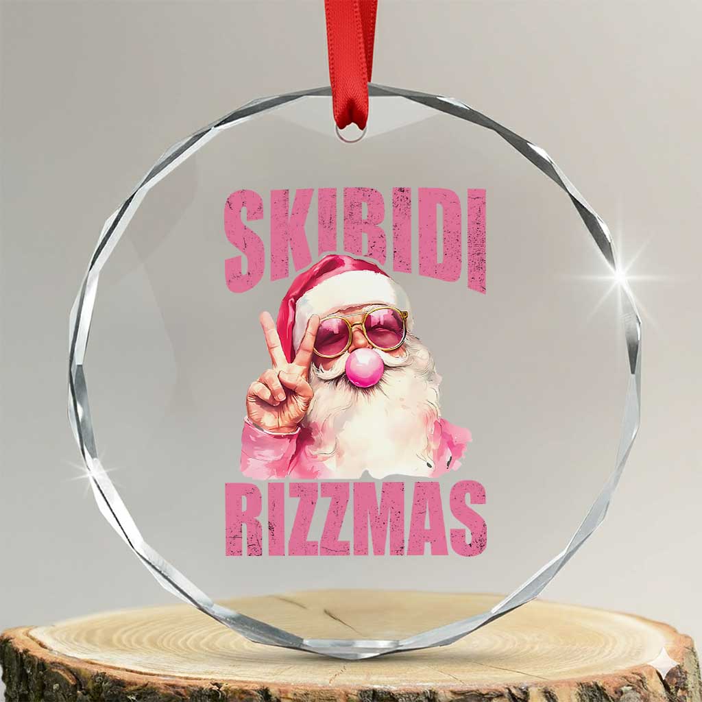 Funny Xmas Crystal Glass Ornament Skibidi Rizzmas Pink Santa Bubble Gum TS09 Transparent Glass 3'' Circle Print Your Wear