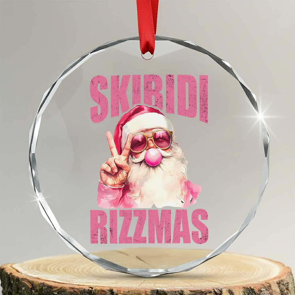 Funny Xmas Crystal Glass Ornament Skibidi Rizzmas Pink Santa Bubble Gum TS09 Transparent Glass 3'' Circle Print Your Wear