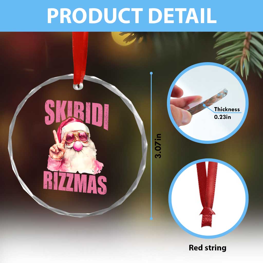 Funny Xmas Crystal Glass Ornament Skibidi Rizzmas Pink Santa Bubble Gum TS09 Print Your Wear