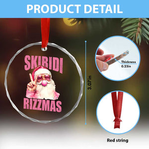 Funny Xmas Crystal Glass Ornament Skibidi Rizzmas Pink Santa Bubble Gum TS09 Print Your Wear