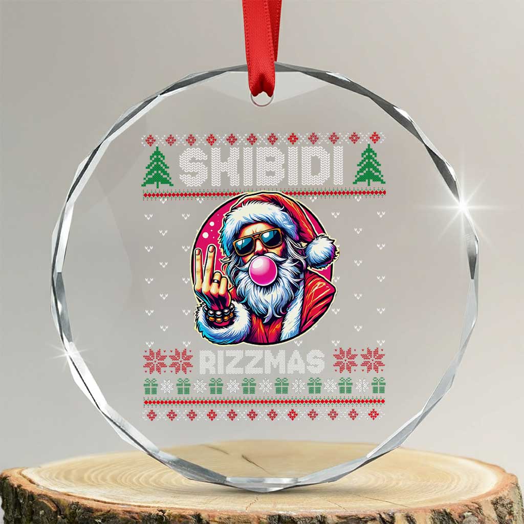 Funny Xmas Crystal Glass Ornament Skibidi Rizzmas Santa Bubble Gum TS09 Transparent Glass 3'' Circle Print Your Wear