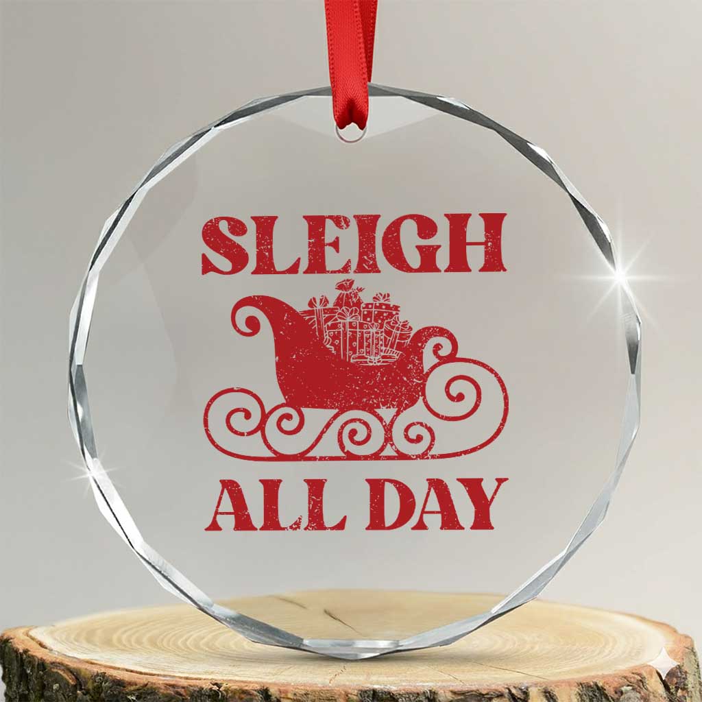 Funny Xmas Crystal Glass Ornament Sleigh All Day Xmas Santa's Sleigh TS11 Transparent Glass 3'' Circle Print Your Wear