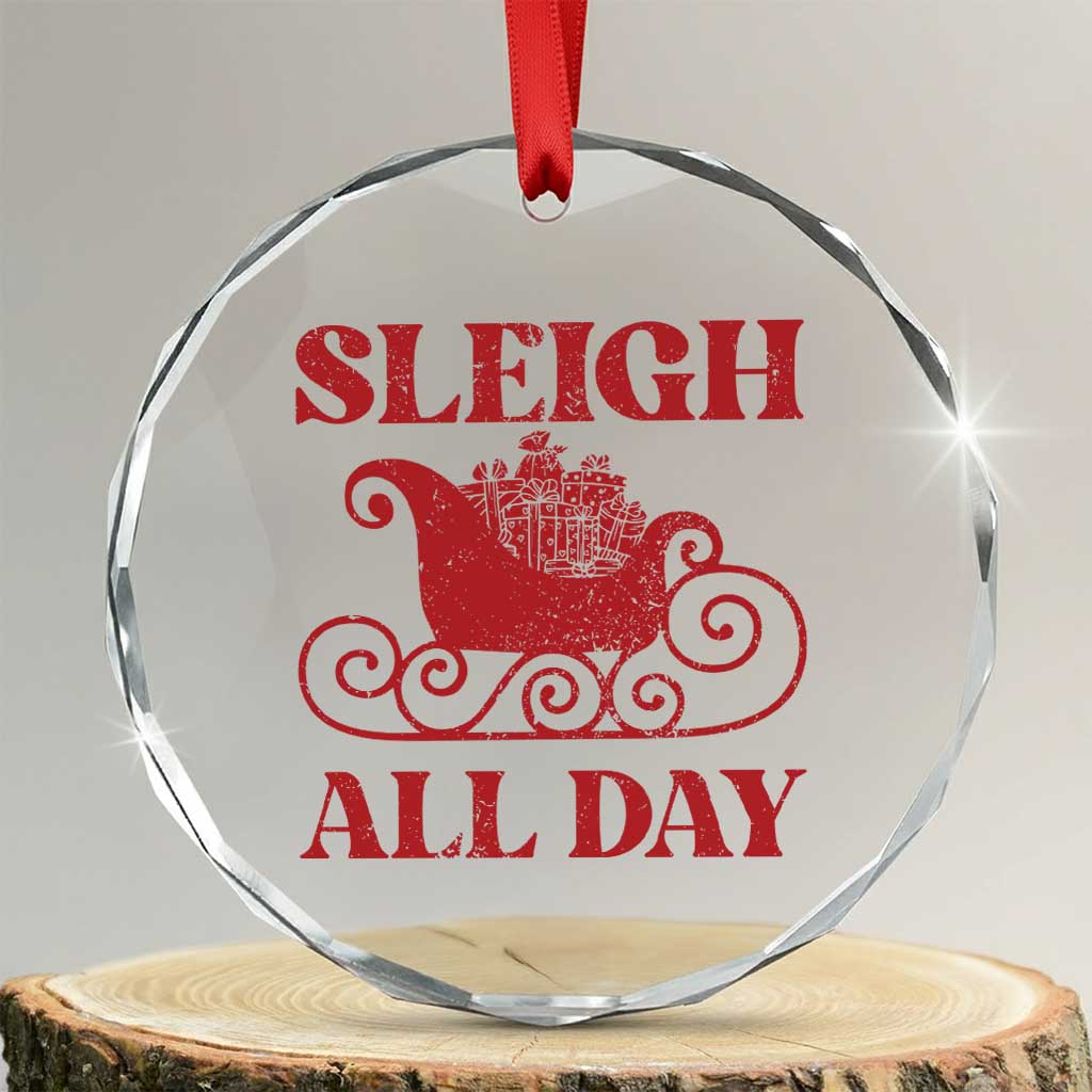 Funny Xmas Crystal Glass Ornament Sleigh All Day Xmas Santa's Sleigh TS11 Transparent Glass 3'' Circle Print Your Wear