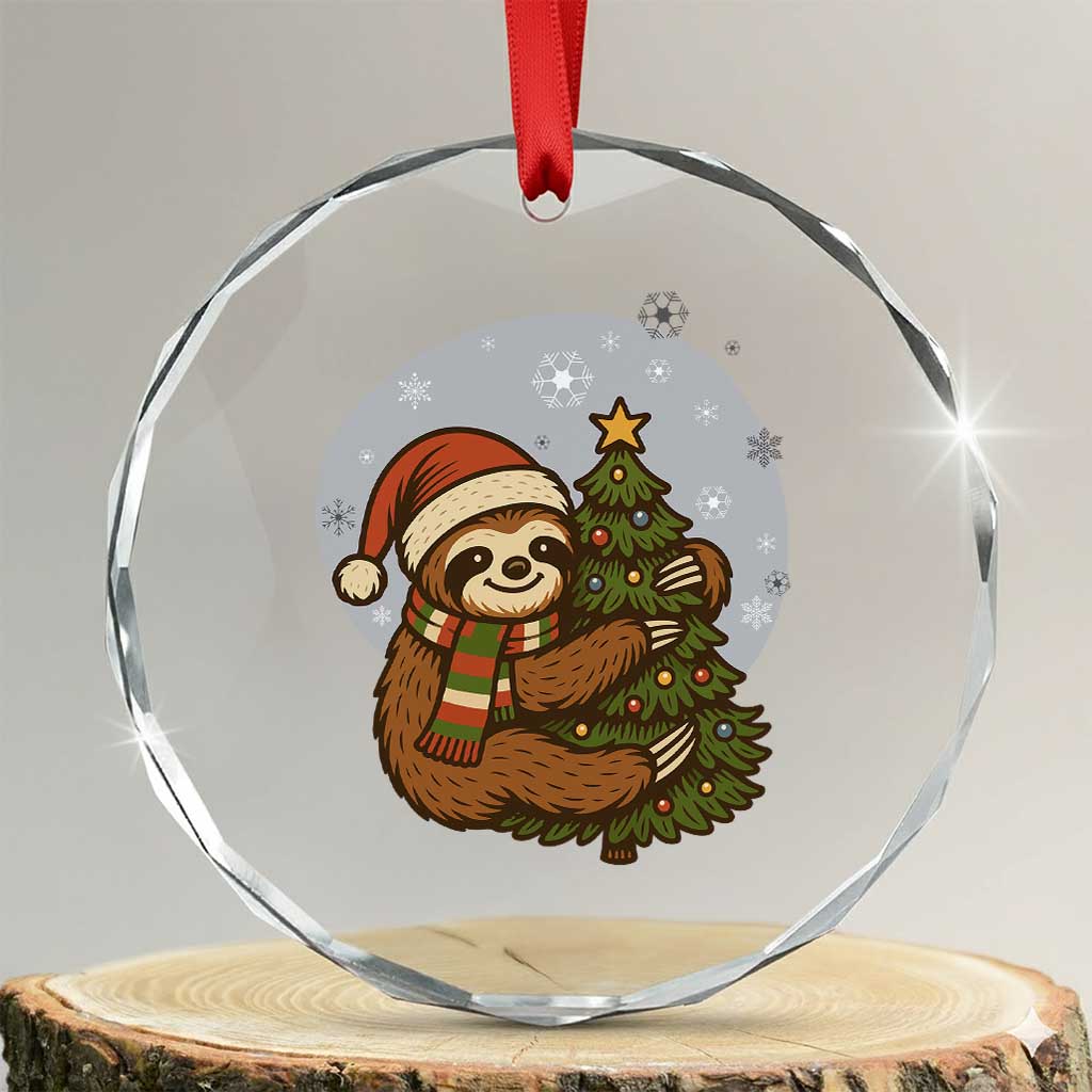 Funny Xmas Crystal Glass Ornament Slothin Around The Christmas Tree TS12 Transparent Glass 3'' Circle Print Your Wear