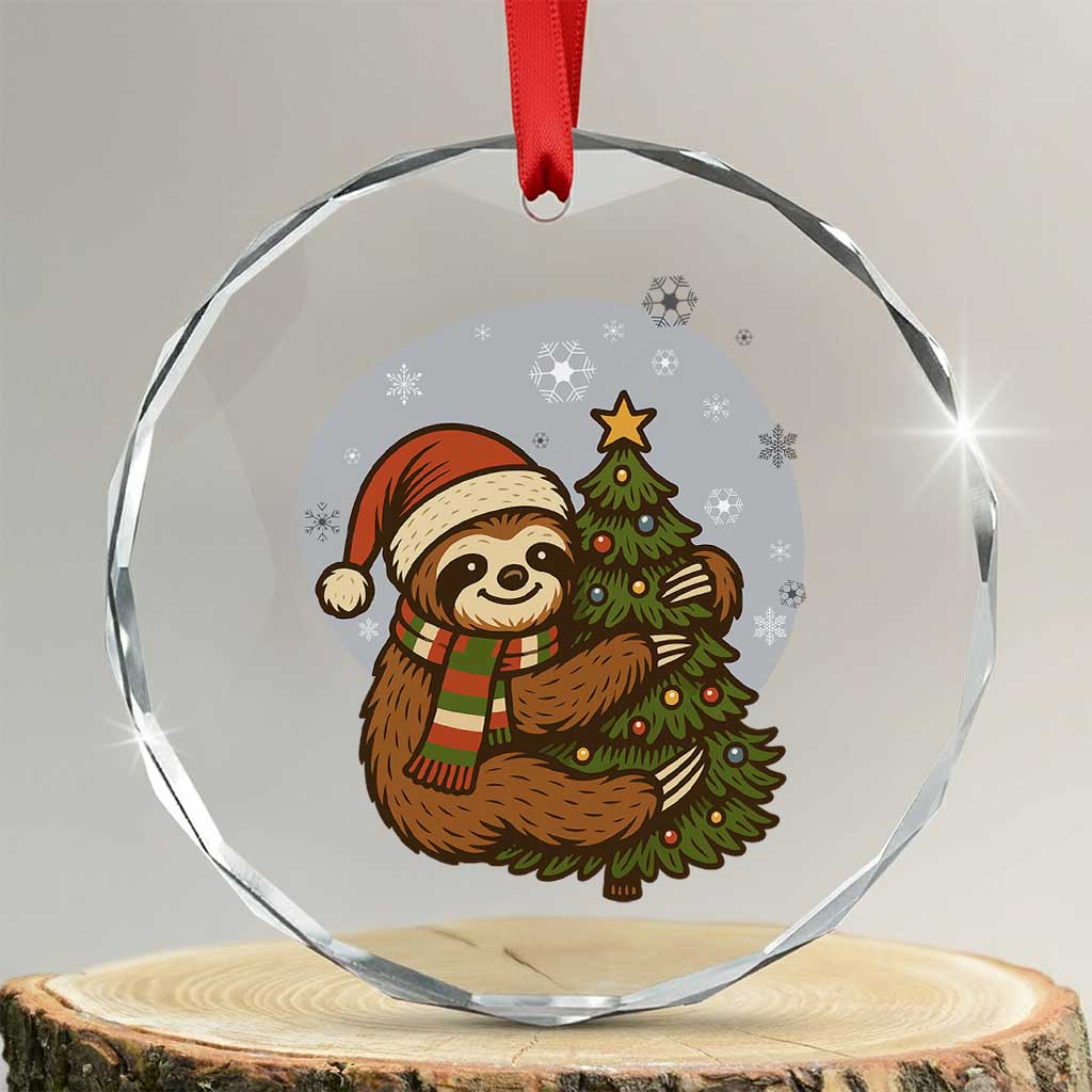 Funny Xmas Crystal Glass Ornament Slothin Around The Christmas Tree TS12 Transparent Glass 3'' Circle Print Your Wear
