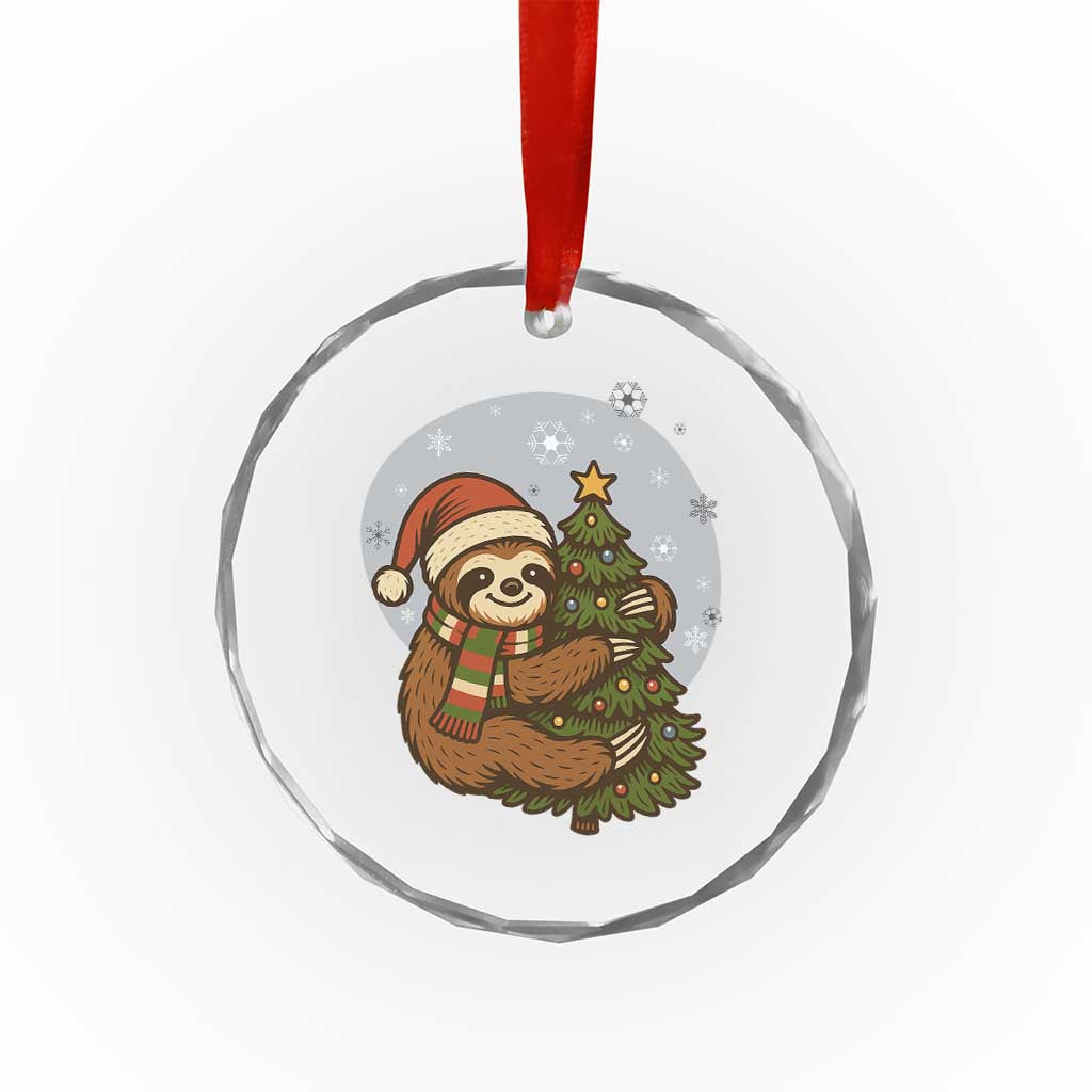 Funny Xmas Crystal Glass Ornament Slothin Around The Christmas Tree TS12 Transparent Glass 3'' Circle Print Your Wear