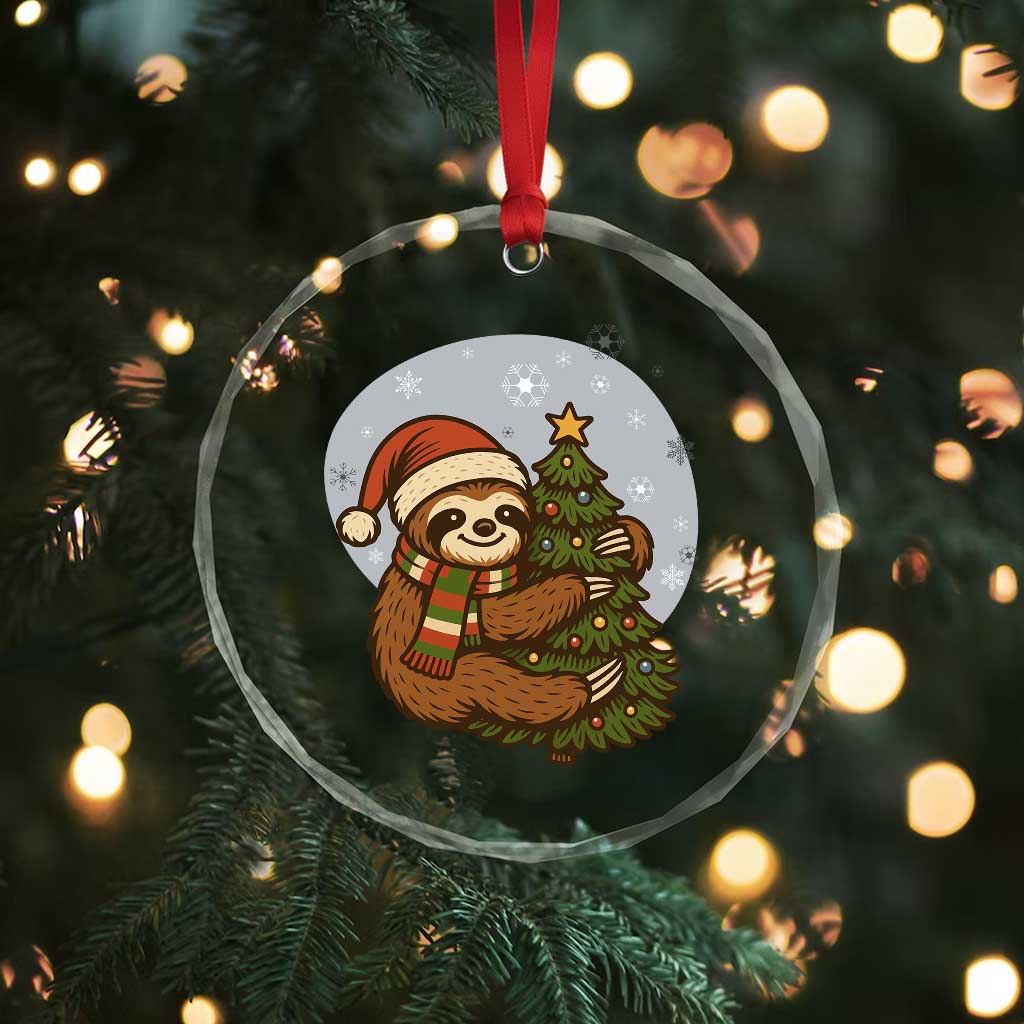 Funny Xmas Crystal Glass Ornament Slothin Around The Christmas Tree TS12 Print Your Wear
