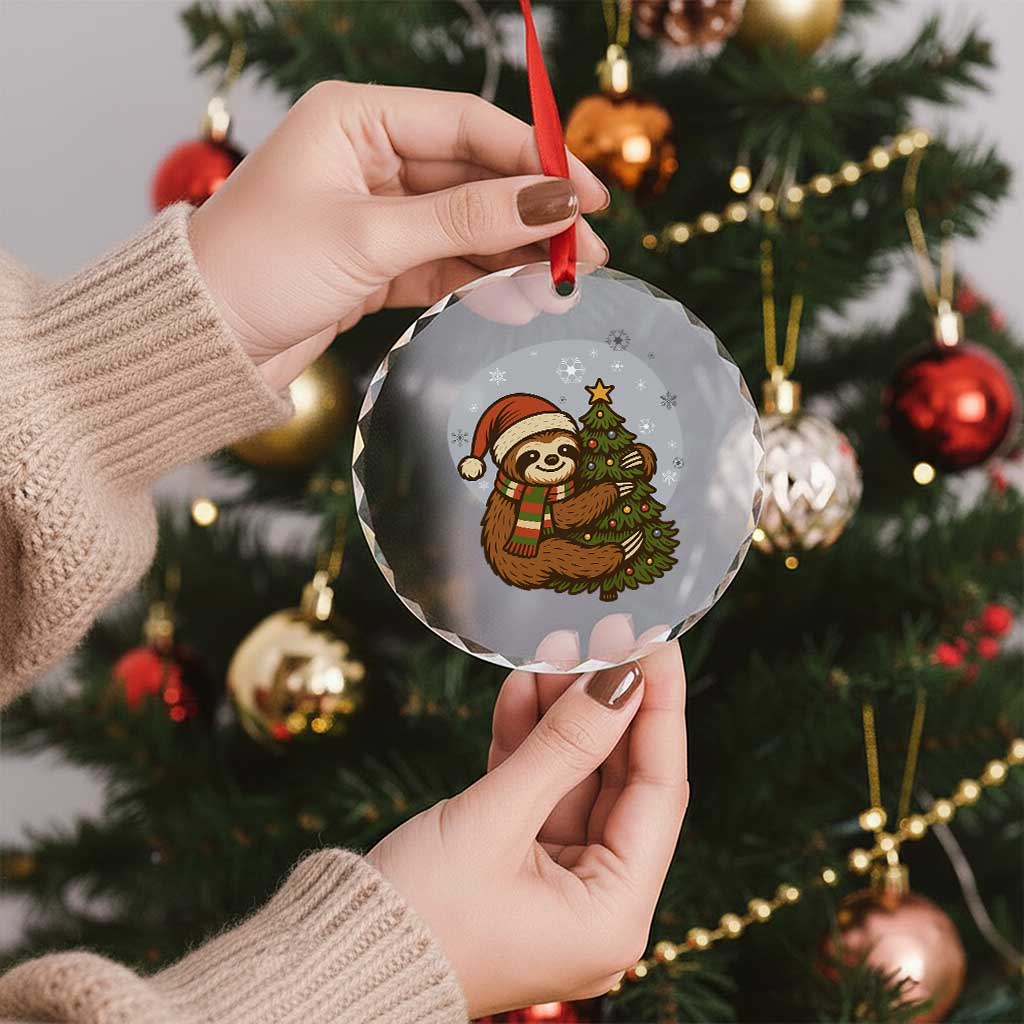 Funny Xmas Crystal Glass Ornament Slothin Around The Christmas Tree TS12 Print Your Wear