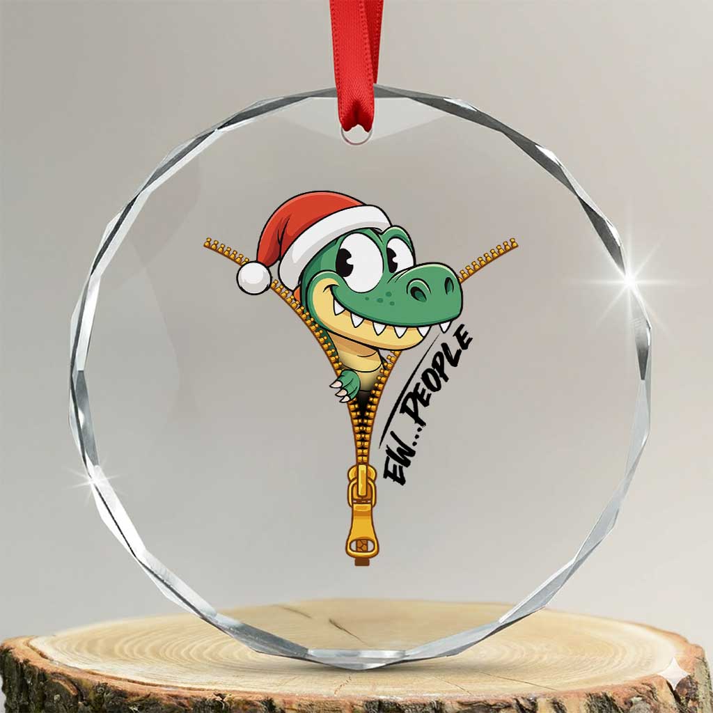 Funny Xmas Dinosaur Crystal Glass Ornament Ew People Xmas Gift TS12 Transparent Glass 3'' Circle Print Your Wear