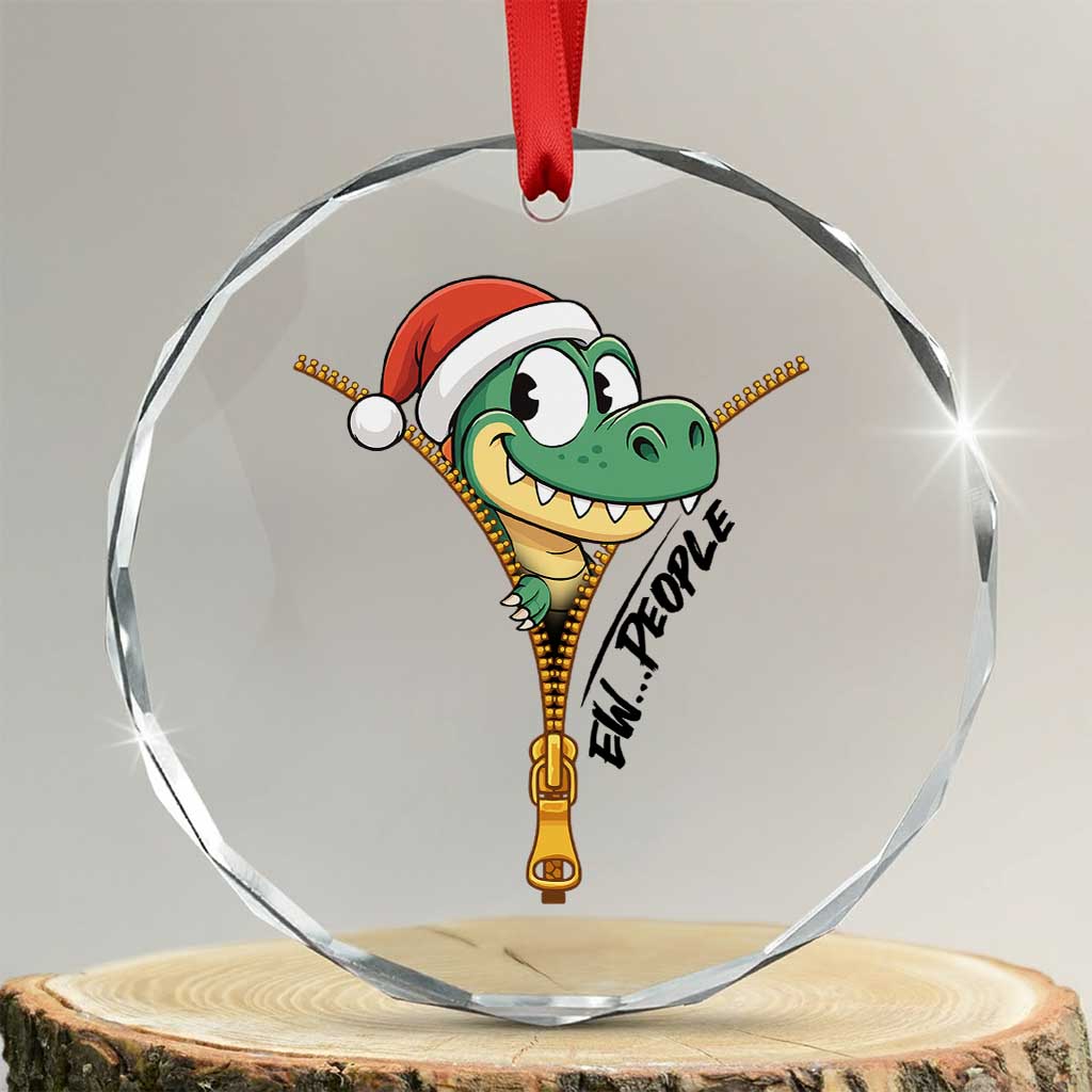 Funny Xmas Dinosaur Crystal Glass Ornament Ew People Xmas Gift TS12 Transparent Glass 3'' Circle Print Your Wear