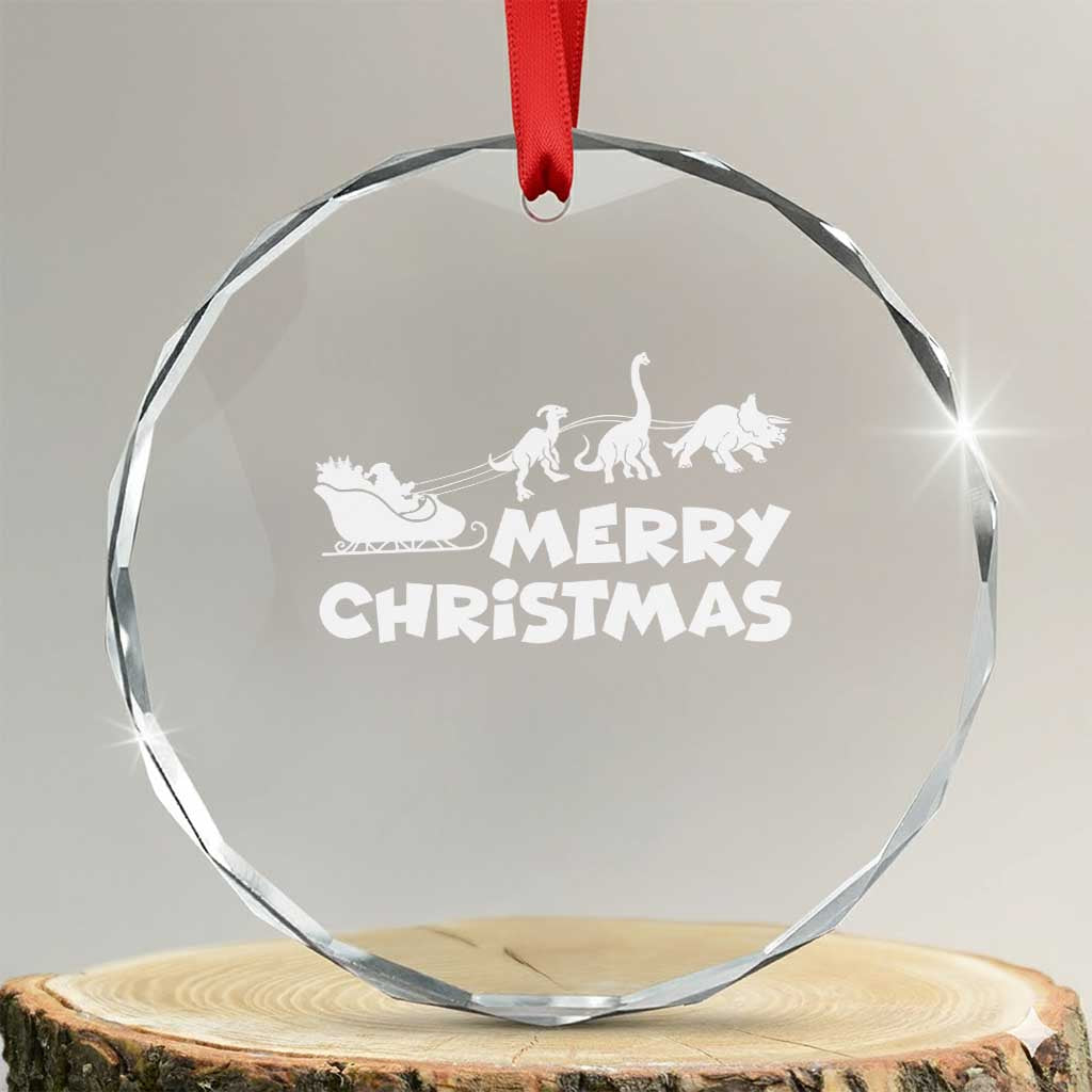 Funny Xmas Dinosaur Crystal Glass Ornament Merry Christmas Dino Santa's Sleigh TS11 Transparent Glass 3'' Circle Print Your Wear