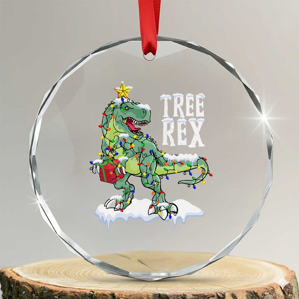 Funny Xmas Dinosaur Crystal Glass Ornament Tree Rex Dinosaur Xmas Tree TS11 Transparent Glass 3'' Circle Print Your Wear