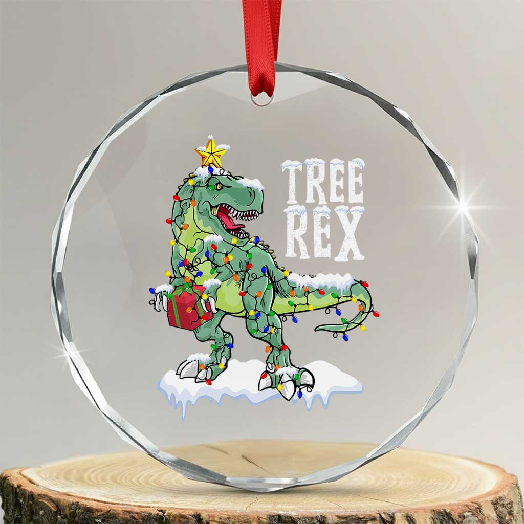 Funny Xmas Dinosaur Crystal Glass Ornament Tree Rex Dinosaur Xmas Tree TS11 Transparent Glass 3'' Circle Print Your Wear