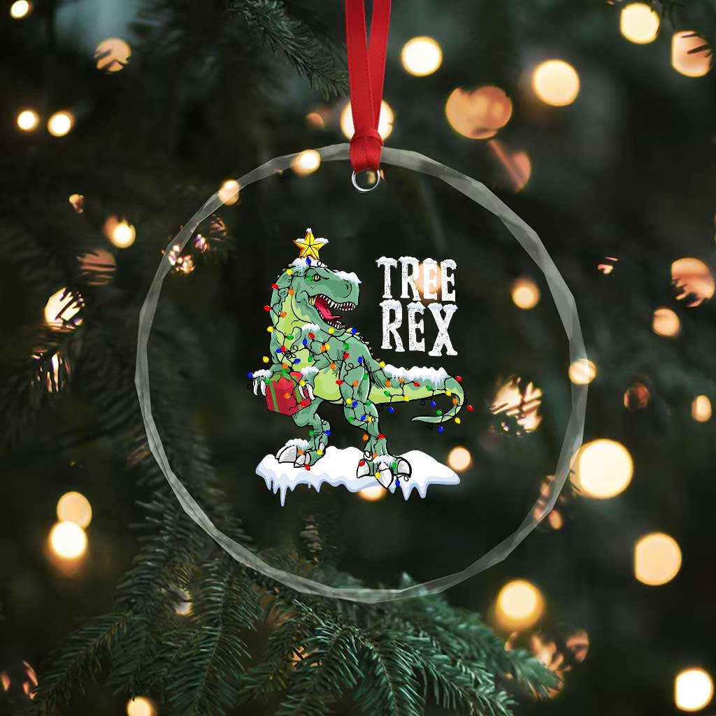 Funny Xmas Dinosaur Crystal Glass Ornament Tree Rex Dinosaur Xmas Tree TS11 Print Your Wear